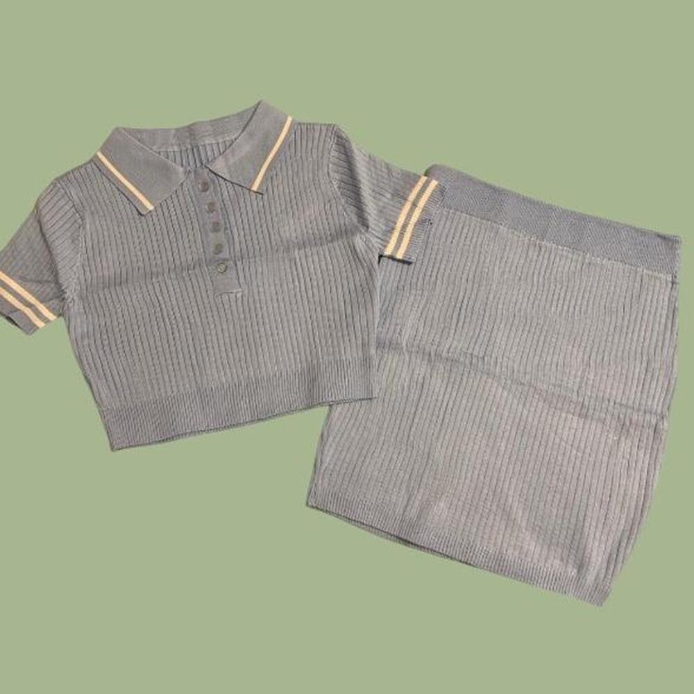 Baby blue ribbed collared top